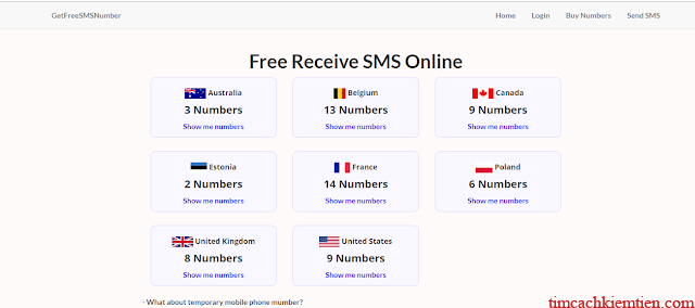 5. Free SMS Numbers Online：https://smsnumbersonline.com