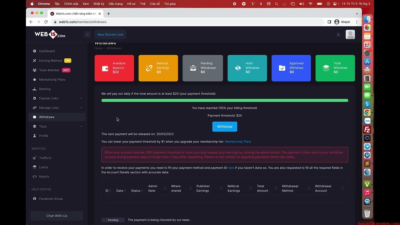 Kiếm tiền với Web1s Hướng dẫn chi tiết